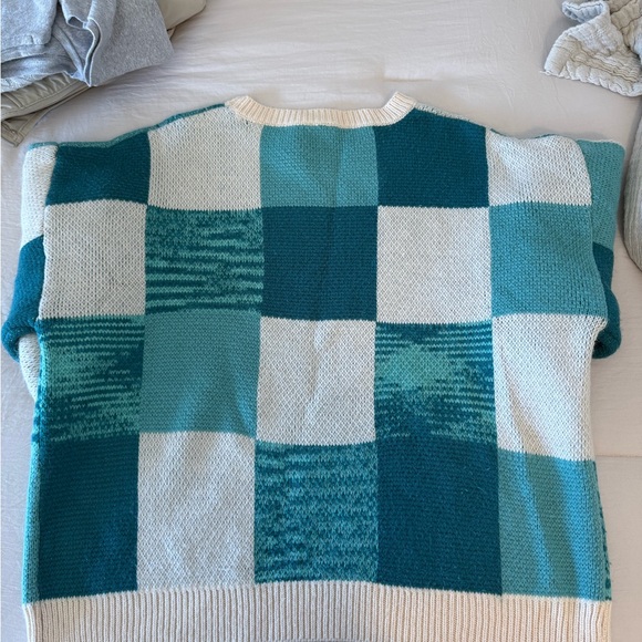Le Lis Teal and Cream Checkered Sweater - Picture 3 of 3